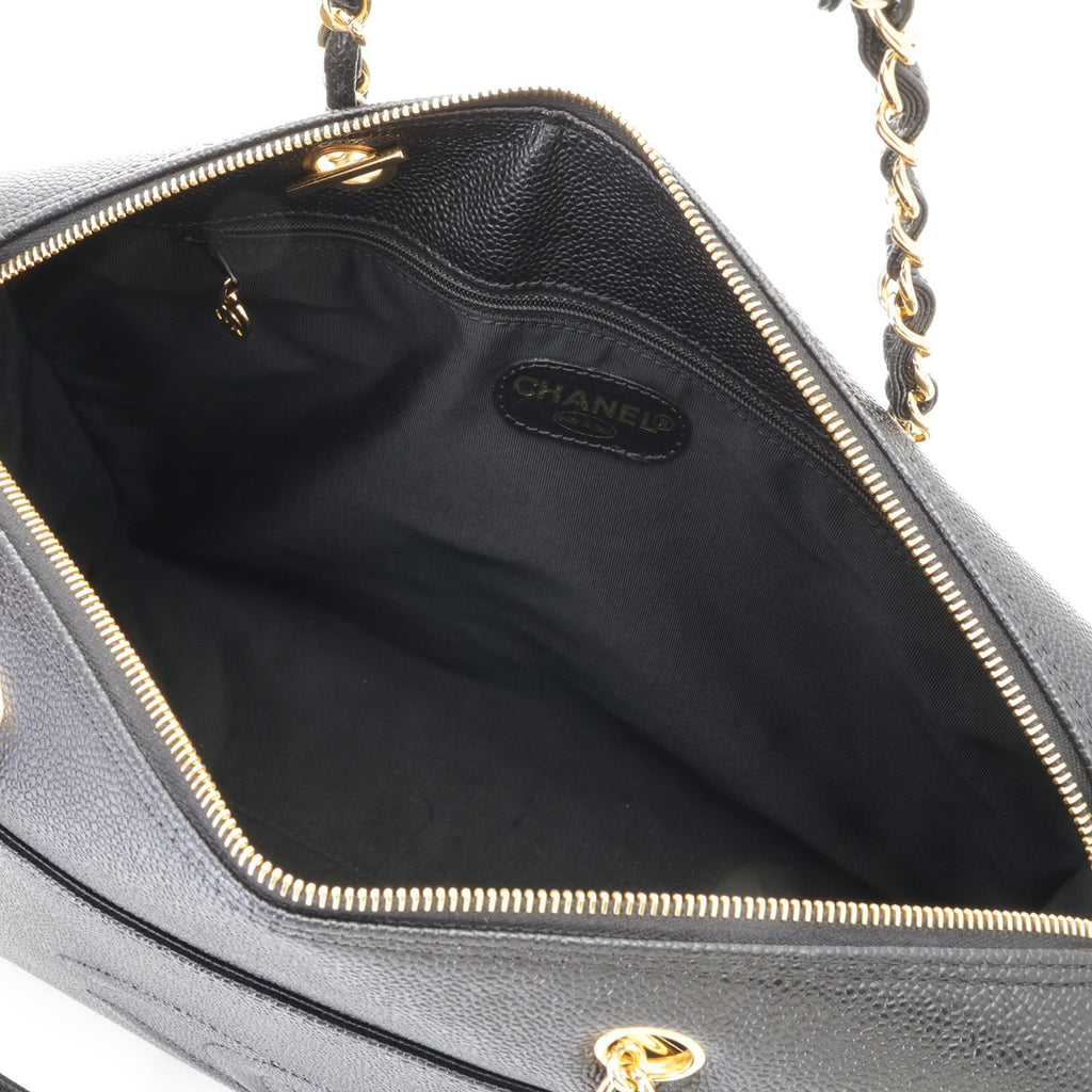 Chanel Tote Bag CC Logo Chain Shoulder Caviar Leather Black Gold — view 6