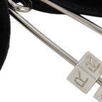 Dior Safety Pin Motif Ribbon Velvet Metal Black Silver Brooch — view 5