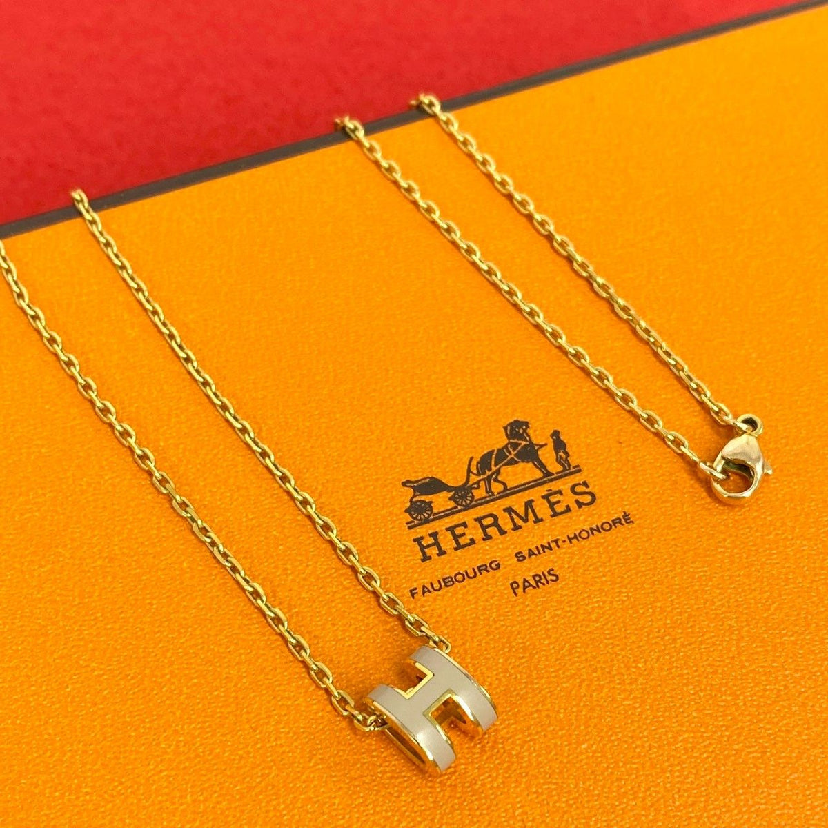 Hermes Mini Pop H Pendant Choker Rose Dragee Gold