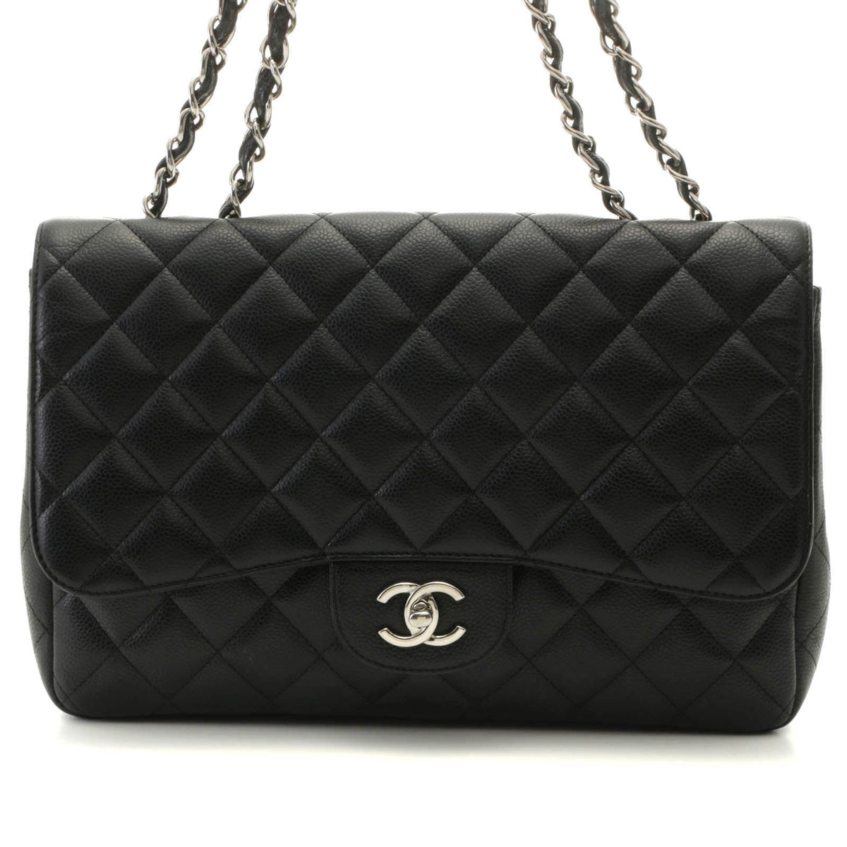 Chanel Shoulder Bag Maxi Quilted 30 Chain Caviar Leather Black Silver