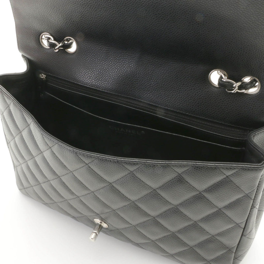Chanel Shoulder Bag Maxi Quilted 30 Chain Caviar Leather Black Silver — view 7