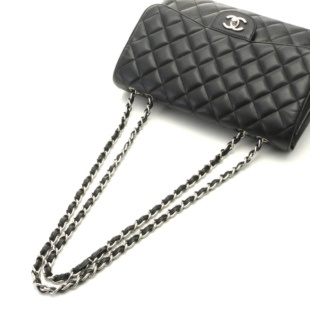 Chanel Shoulder Bag Maxi Quilted 30 Chain Caviar Leather Black Silver — view 4