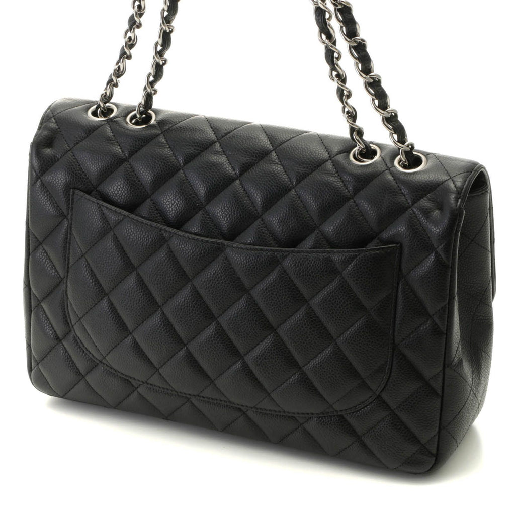 Chanel Shoulder Bag Maxi Quilted 30 Chain Caviar Leather Black Silver — view 2