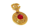 Chanel Brooch CC Logo Swing Gold Red Metal Enamel Rhinestone Gripoix