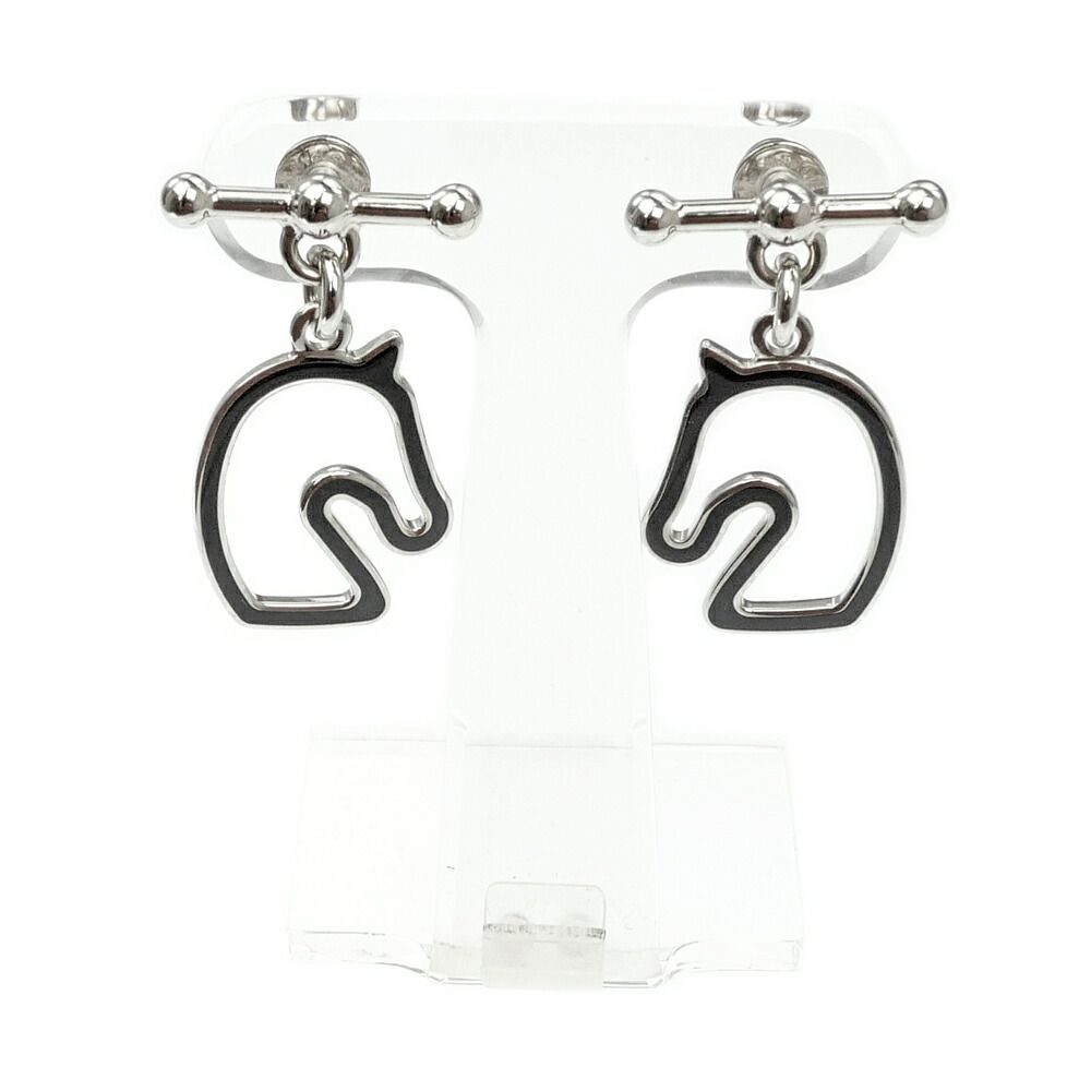 Hermes Earrings Tonnaire Pair Silver Colored Black Horse