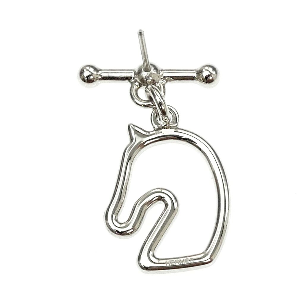 Hermes Earrings Tonnaire Pair Silver Colored Black Horse — view 8