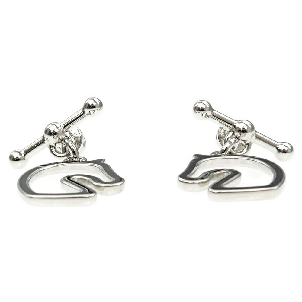 Hermes Earrings Tonnaire Pair Silver Colored Black Horse — view 6