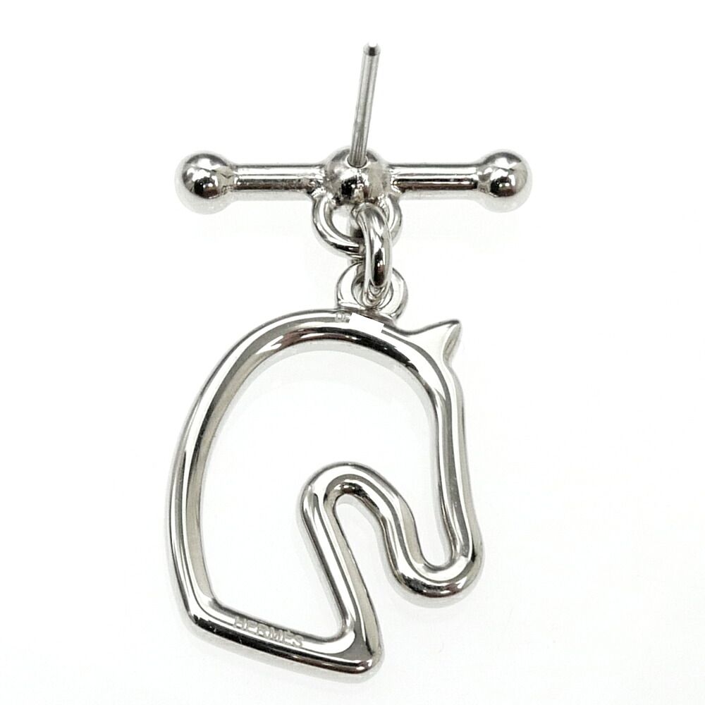 Hermes Earrings Tonnaire Pair Silver Colored Black Horse — view 7