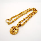 Chanel Necklace Vintage CC Logo Round Circle Gold Plated — view 3