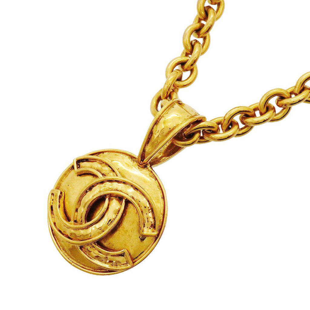 Chanel Necklace Vintage CC Logo Round Circle Gold Plated