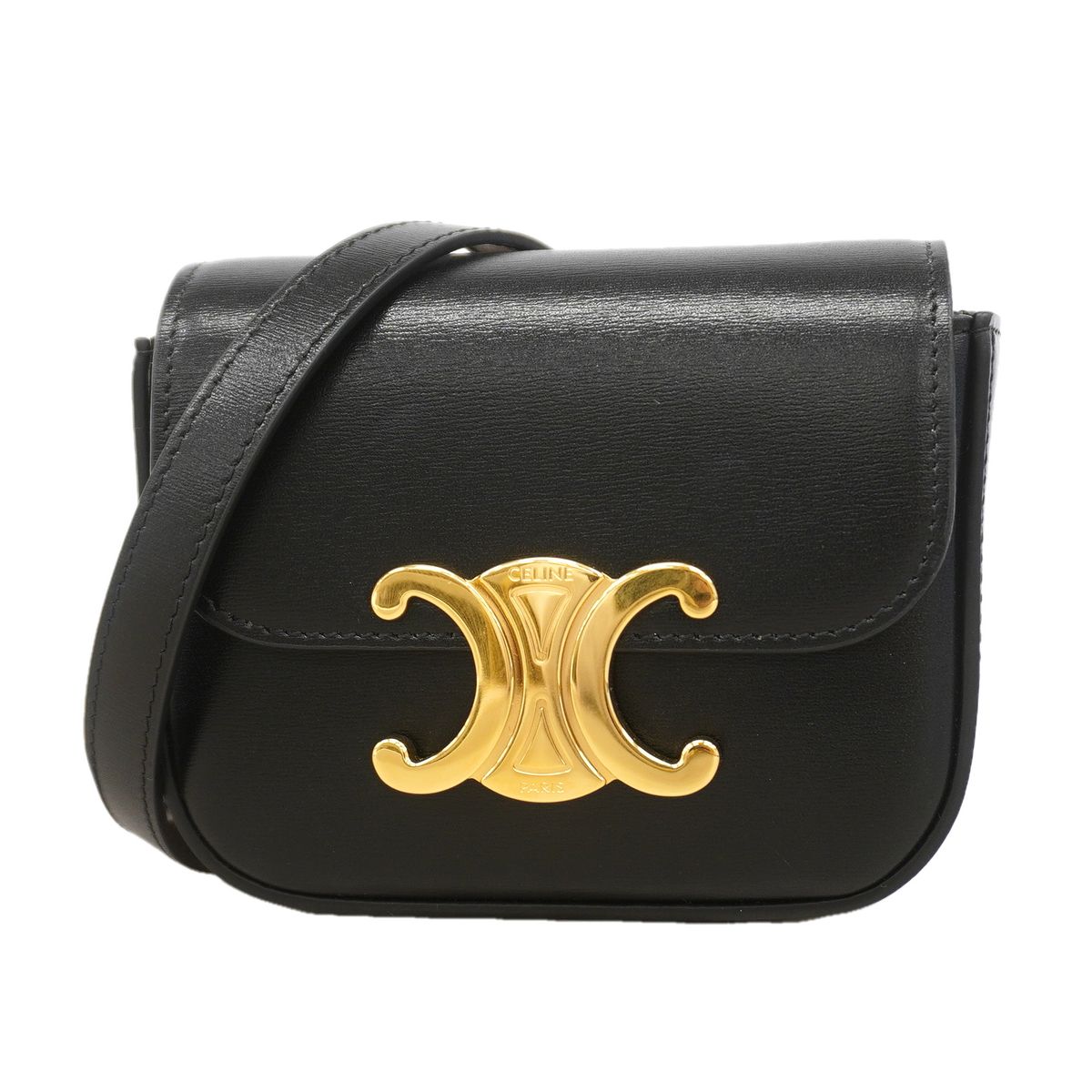 Celine Shoulder Bag Triomphe Mini Claude Leather Black Gold