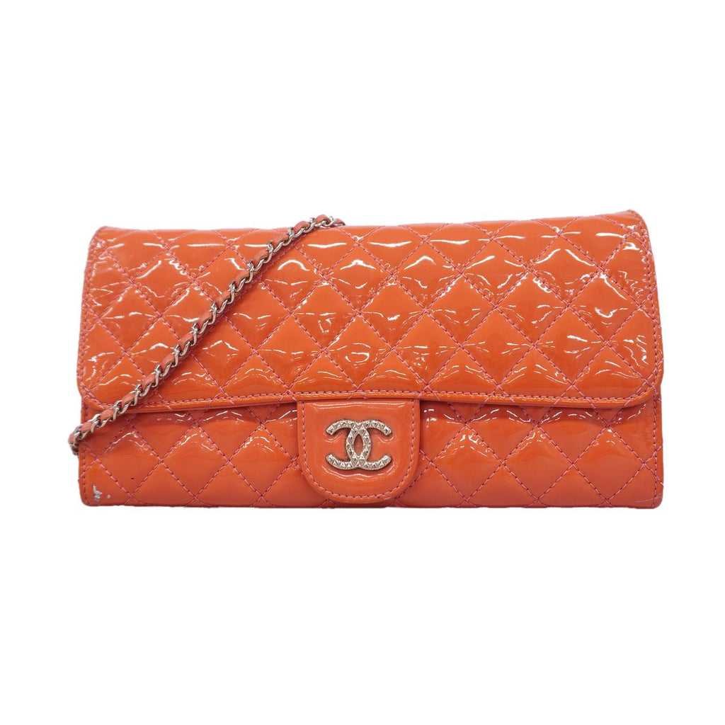 Chanel Shoulder Bag Brilliant Patent Leather Pink Silver