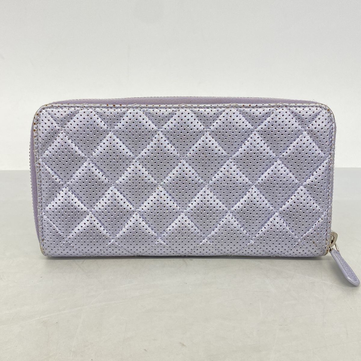 Chanel Wallet Quilted Perforated Leather Purple Silver — view 8