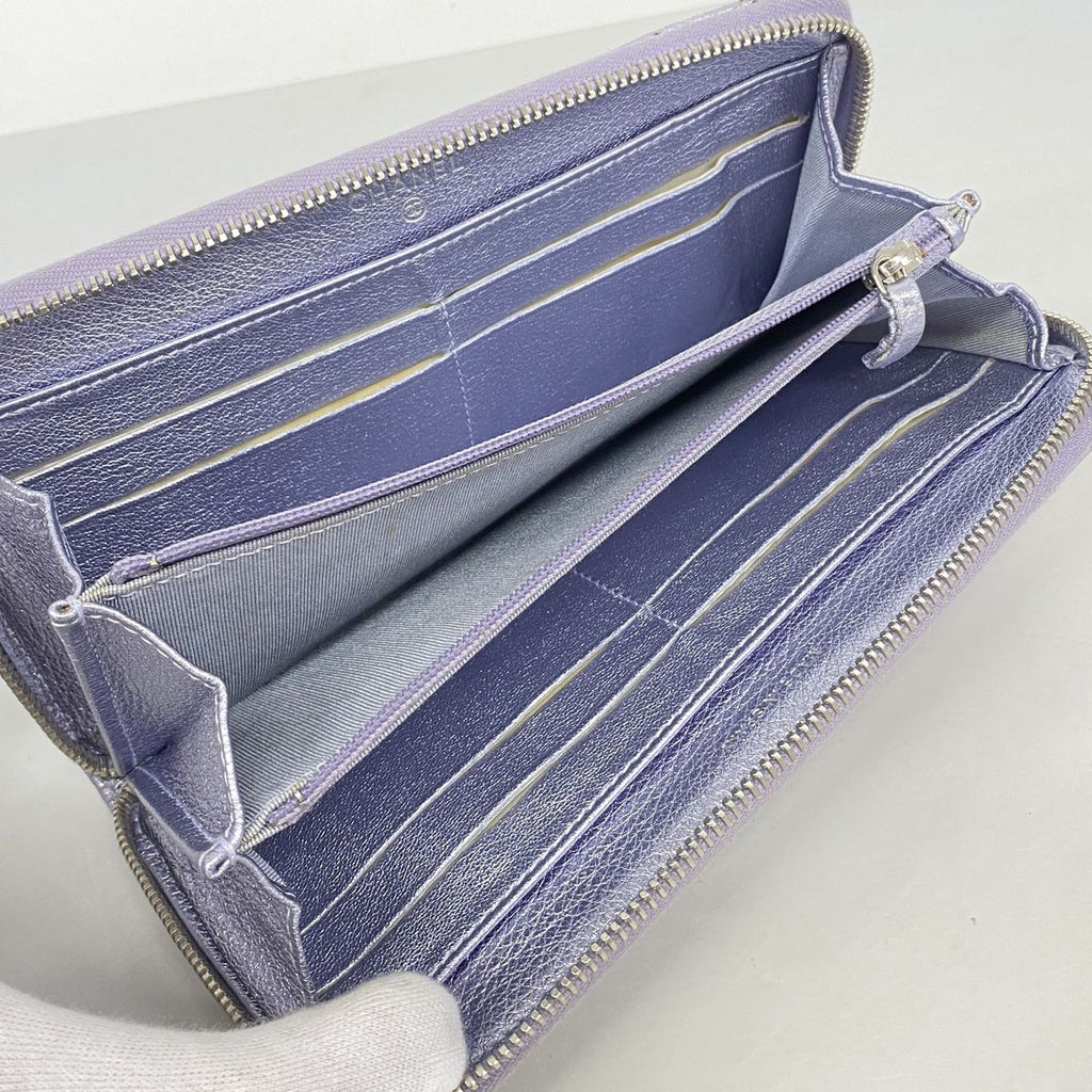 Chanel Wallet Quilted Perforated Leather Purple Silver — view 3