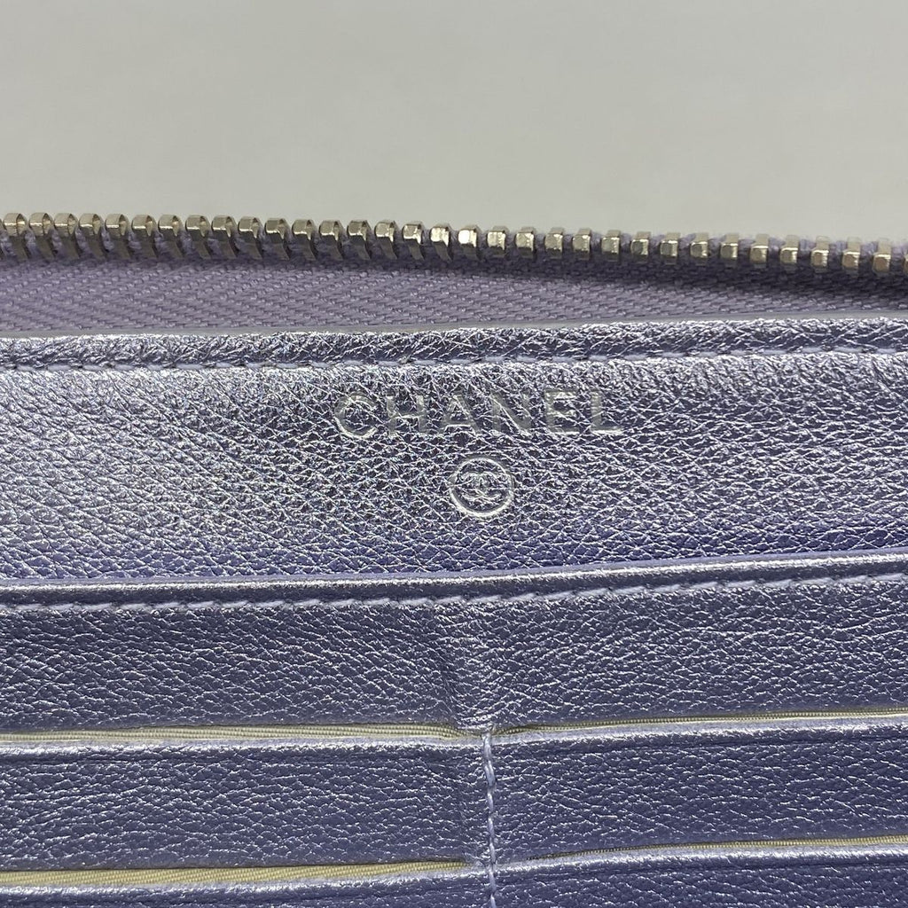 Chanel Wallet Quilted Perforated Leather Purple Silver — view 4