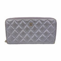 Chanel Wallet Quilted Perforated Leather Purple Silver