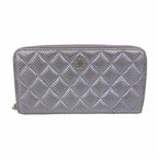 Chanel Wallet Quilted Perforated Leather Purple Silver