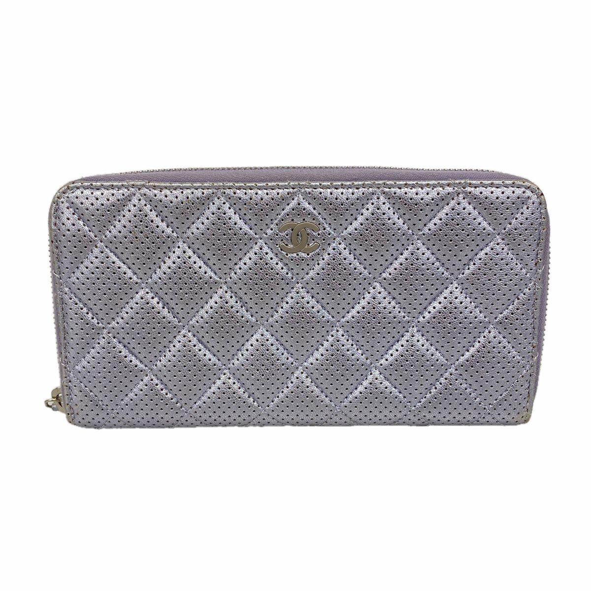 Chanel Wallet Quilted Perforated Leather Purple Silver