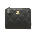 Chanel Wallet Quilted Caviar Leather Black Gold