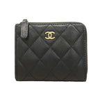Chanel Wallet Quilted Caviar Leather Black Gold
