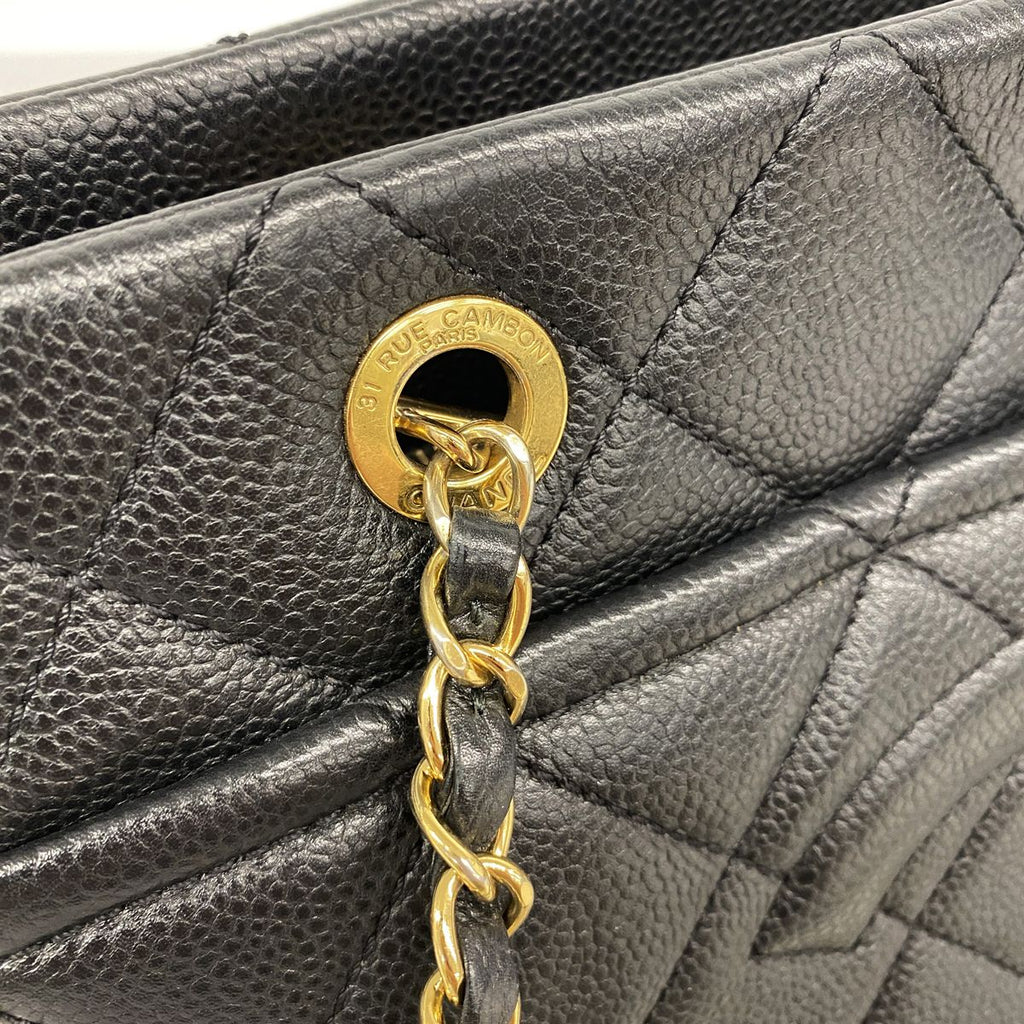 Chanel Chain Tote Bag Quilted Caviar Leather Black Gold — view 8
