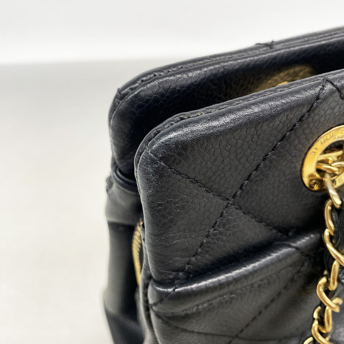 Chanel Chain Tote Bag Quilted Caviar Leather Black Gold — view 6