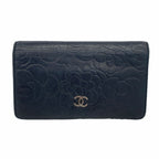 Chanel Wallet Camellia Lambskin Black Silver