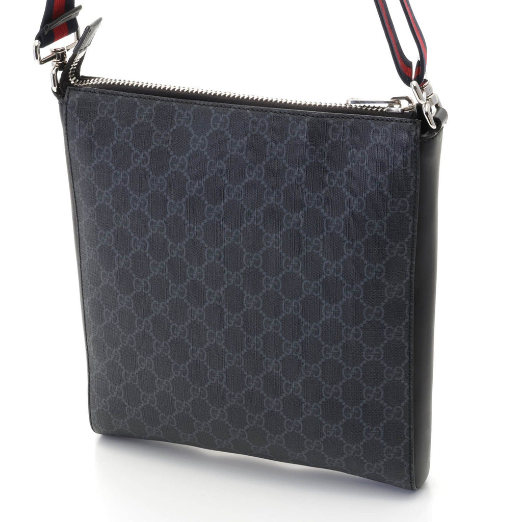 Gucci GG Supreme Shoulder Bag Gray Black Leather Canvas — view 2