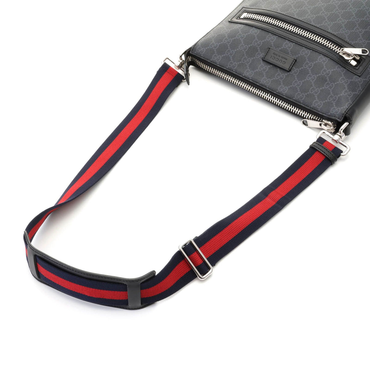 Gucci GG Supreme Shoulder Bag Gray Black Leather Canvas — view 4
