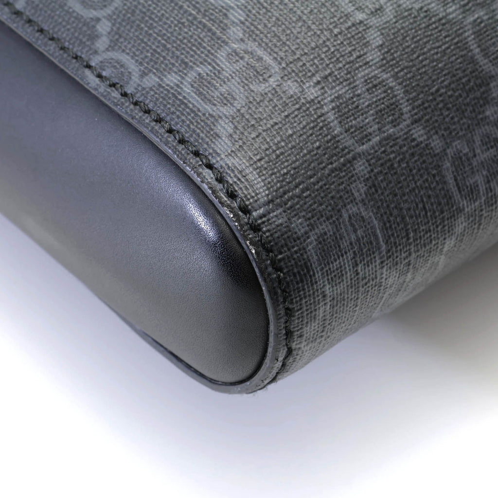 Gucci GG Supreme Shoulder Bag Gray Black Leather Canvas — view 6