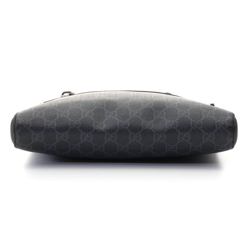 Gucci GG Supreme Shoulder Bag Gray Black Leather Canvas — view 3