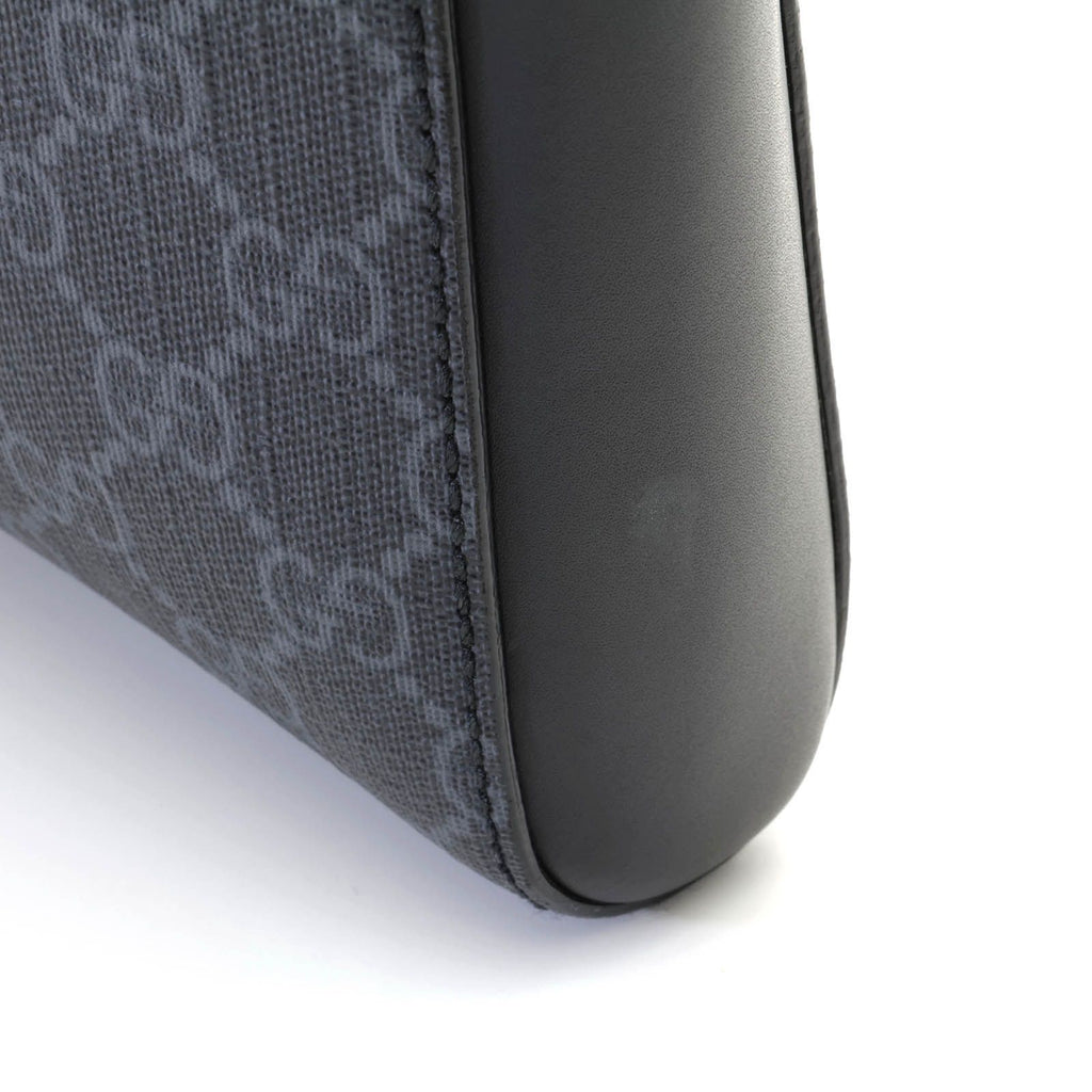 Gucci GG Supreme Shoulder Bag Gray Black Leather Canvas — view 8