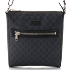 Gucci GG Supreme Shoulder Bag Gray Black Leather Canvas