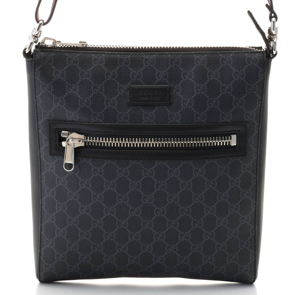 Gucci GG Supreme Shoulder Bag Gray Black Leather Canvas