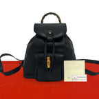 Gucci Vintage Bamboo Leather Backpack Black