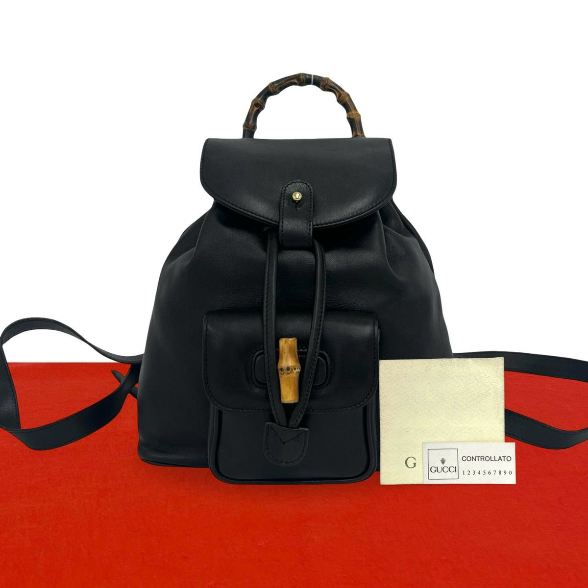Gucci Vintage Bamboo Leather Backpack Black