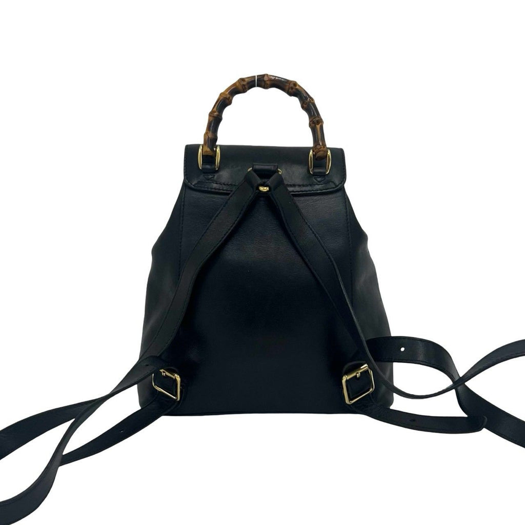 Gucci Vintage Bamboo Leather Backpack Black — view 3