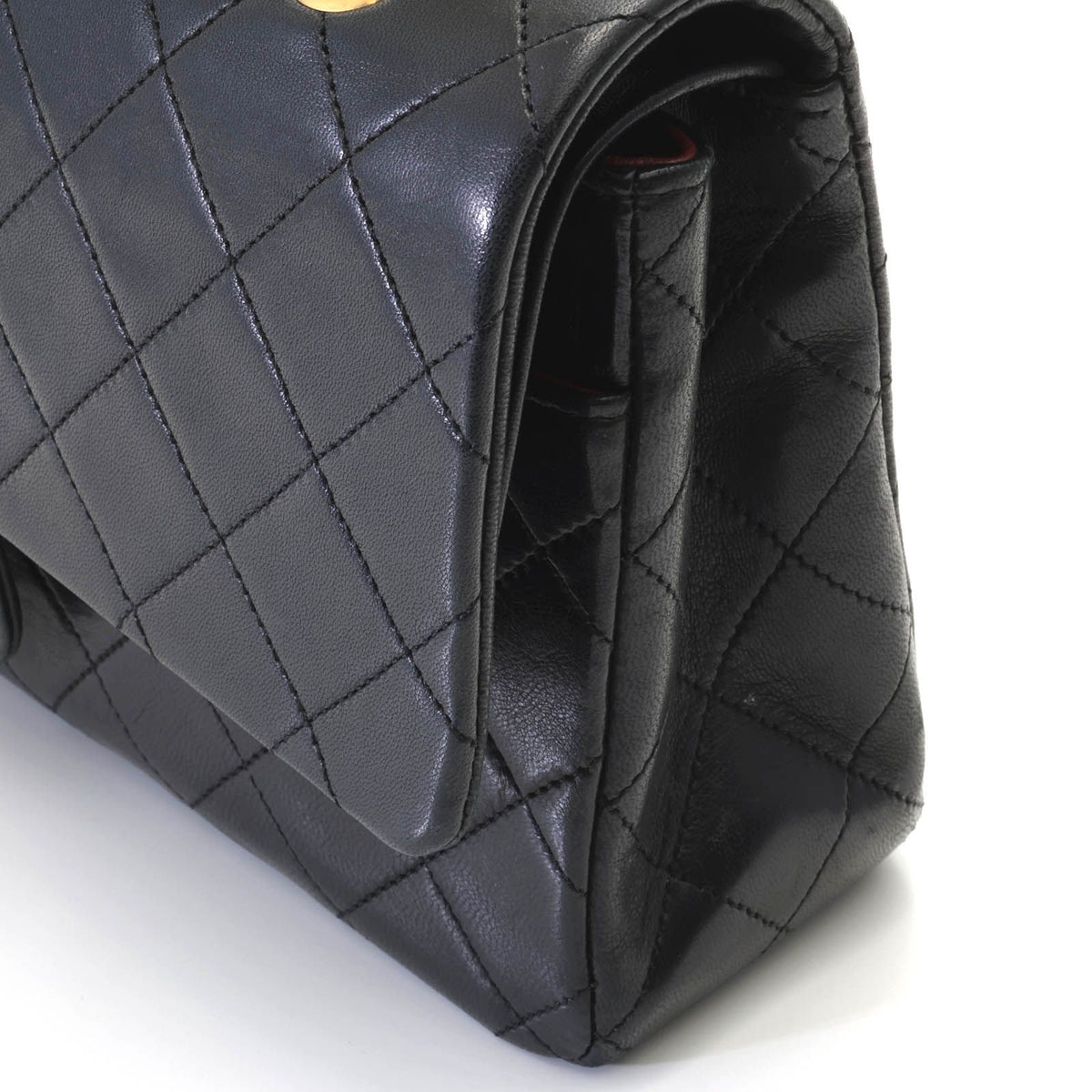 Chanel Quilted Double Flap 25 Chain Shoulder Black Lambskin Bag — view 6