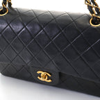 Chanel Quilted Double Flap 25 Chain Shoulder Black Lambskin Bag — view 5