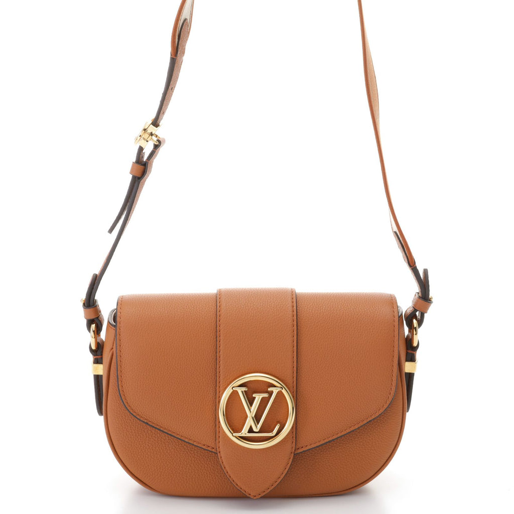 Louis Vuitton Shoulder Bag LV Pont Neuf Soft PM Grain Calf Leather Sienne Dore