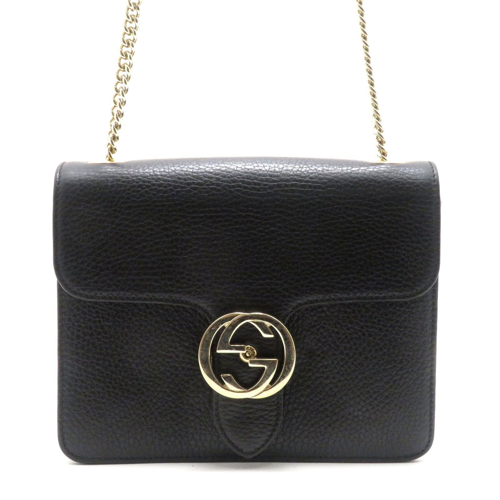 Gucci Interlocking G Chain Shoulder Bag Black Leather Calfskin
