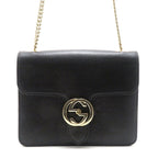 Gucci Interlocking G Chain Shoulder Bag Black Leather Calfskin