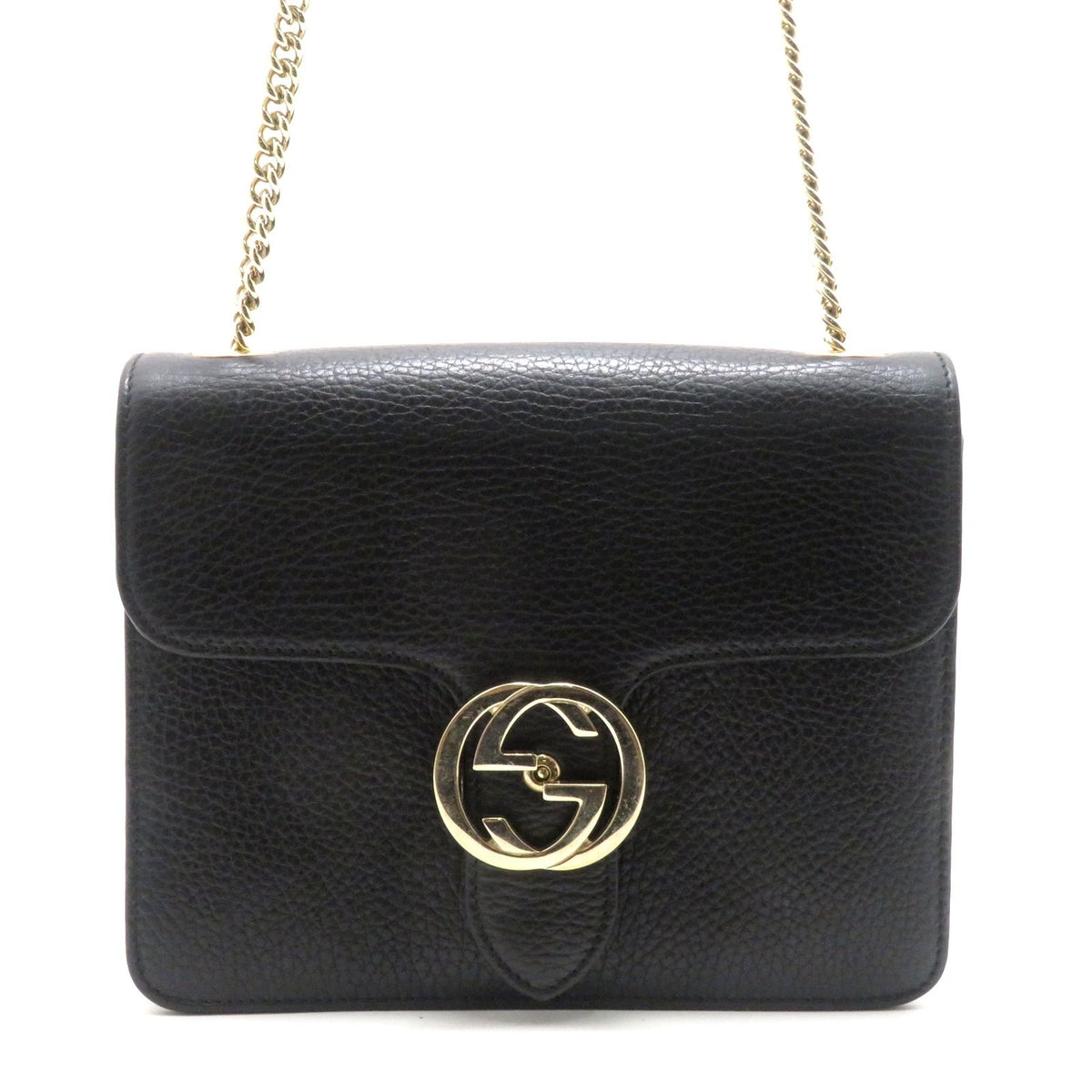 Gucci Interlocking G Chain Shoulder Bag Black Leather Calfskin