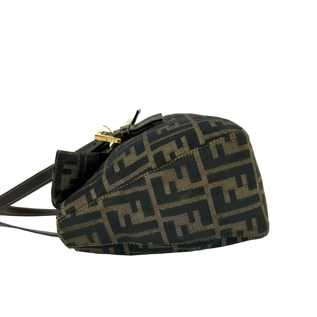 Fendi Vintage Zucca FF Pattern Canvas Leather Tote Bag Brown Black — view 5