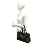 Fendi Vintage Zucca FF Pattern Canvas Leather Tote Bag Brown Black — view 2