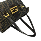 Fendi Vintage Zucca FF Pattern Canvas Leather Tote Bag Brown Black — view 4
