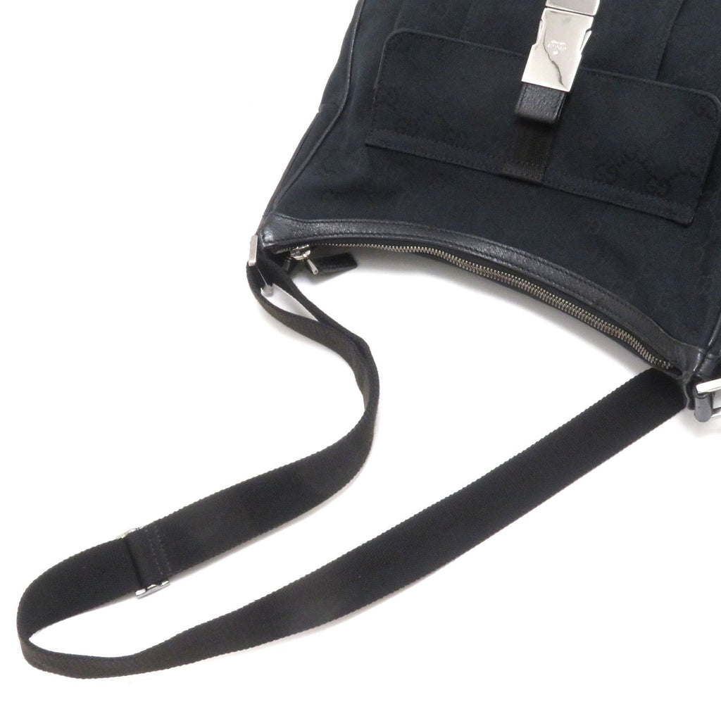 Gucci GG Shoulder Bag Black Canvas Leather — view 3