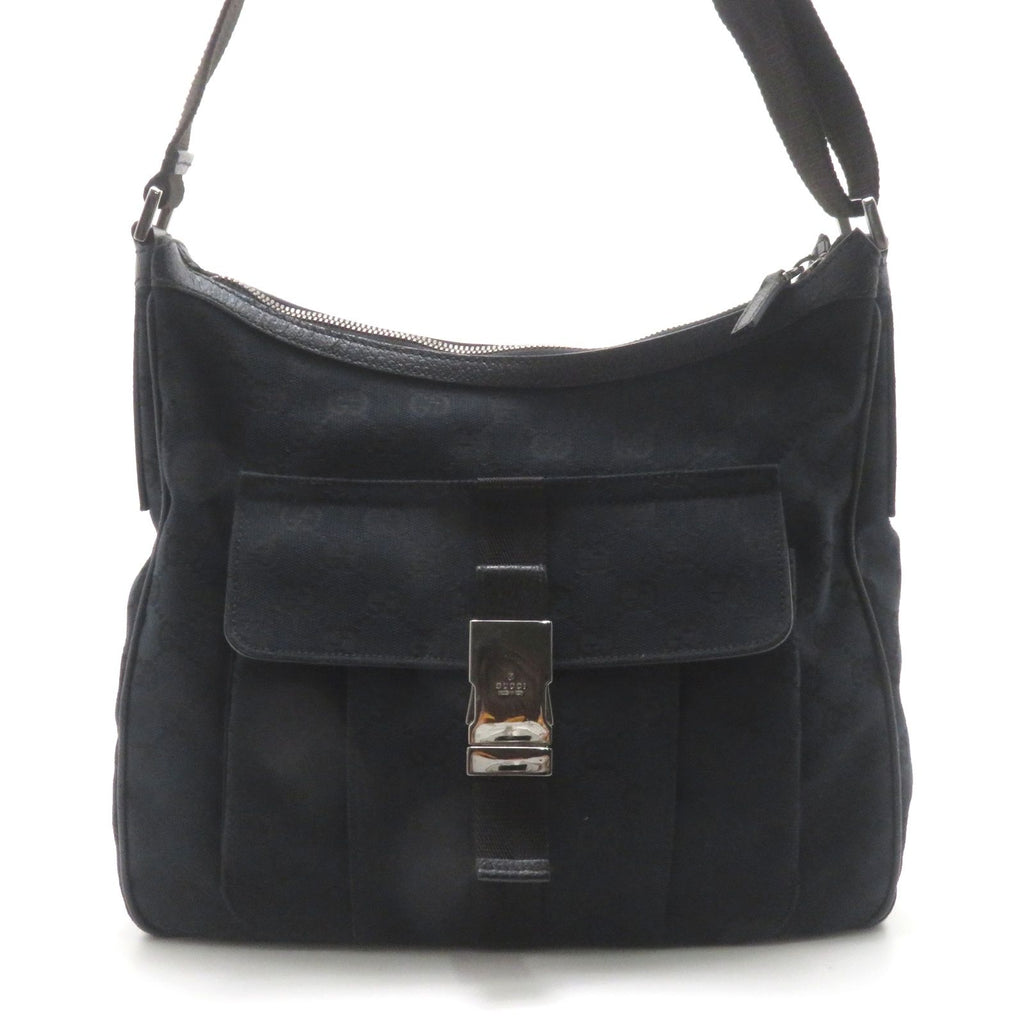 Gucci GG Shoulder Bag Black Canvas Leather