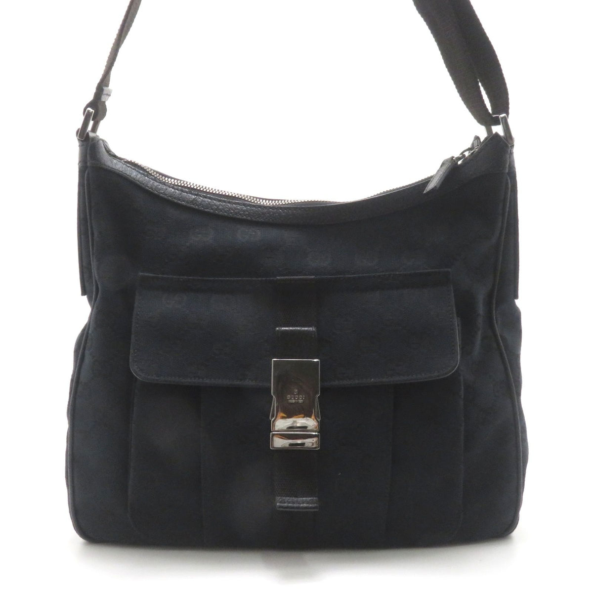 Gucci GG Shoulder Bag Black Canvas Leather