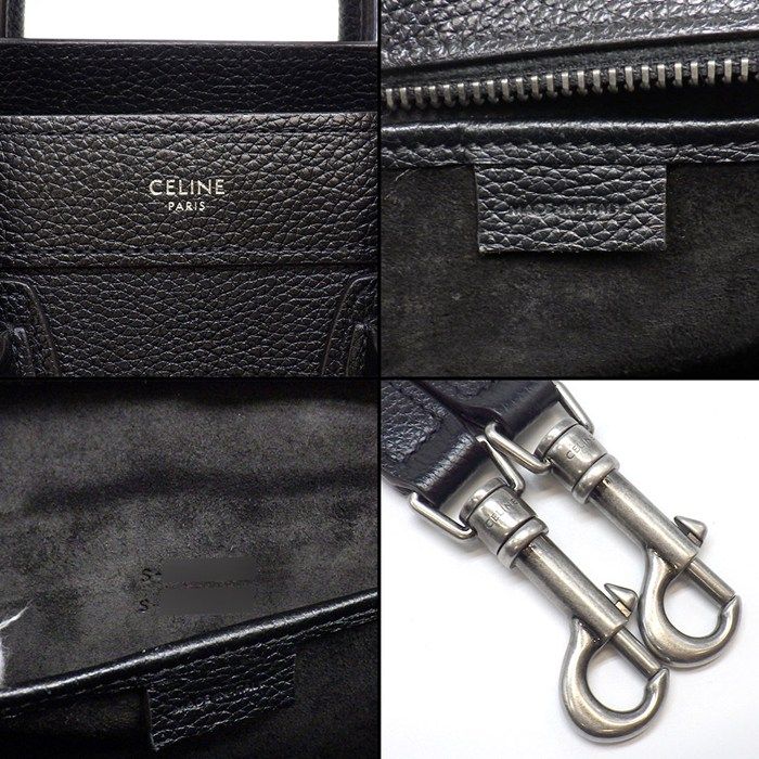 Celine Shoulder Bag Luggage Nano Black Drumdo Calfskin Silver — view 7